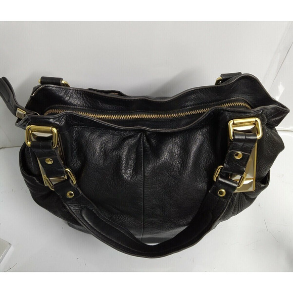 B. Makowsky Black Pebbled Leather Double Handle Tote Shoulder Bag - Picture 9 of 12